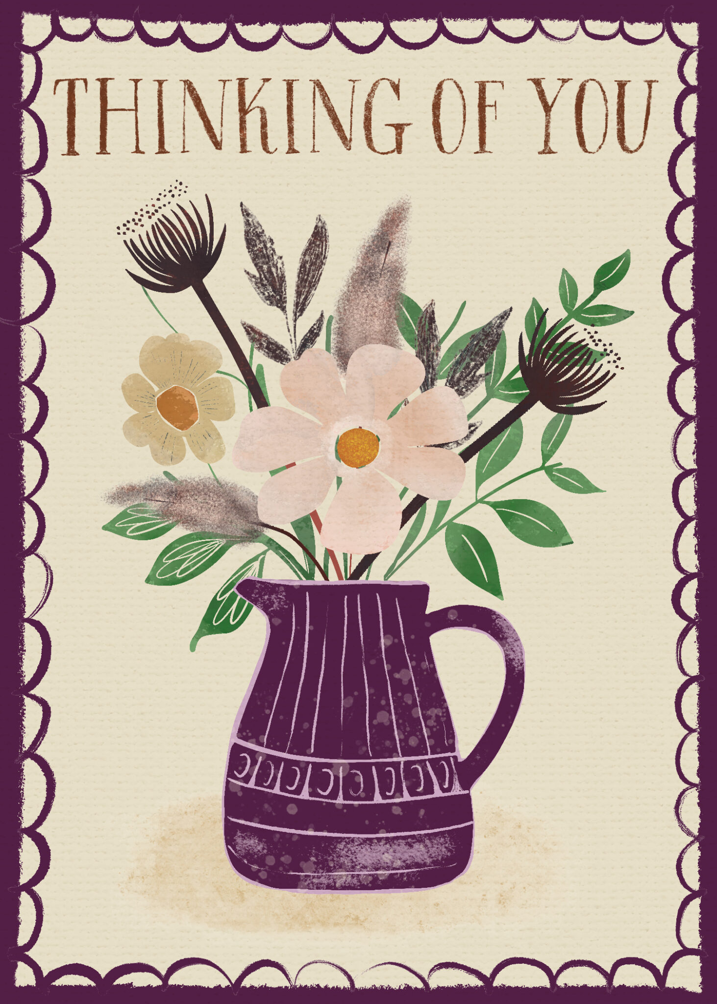 Eleanore Ditchburn Gouache Thinking of You Card Plum