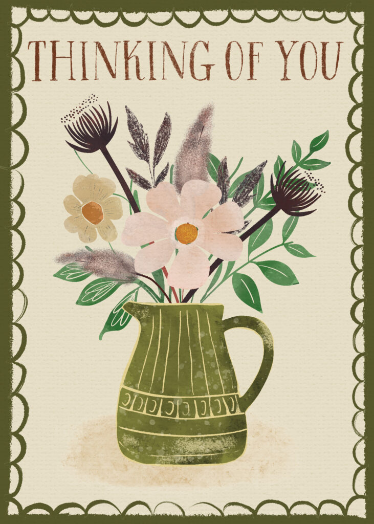 Eleanore Ditchburn Gouache Thinking of You Card Olive