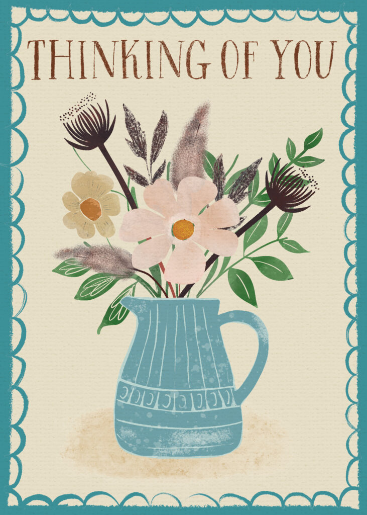 Eleanore Ditchburn Gouache Thinking of You Card Teal